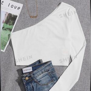 One sleeve white crop top